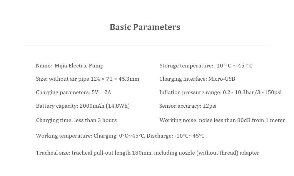 Xiaomi Mi Portable Electric Pump - Bezdrátová přenosná pumpička kompresor parametry